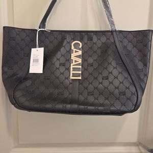 Cavalli Class Black Tote with Gold Logo